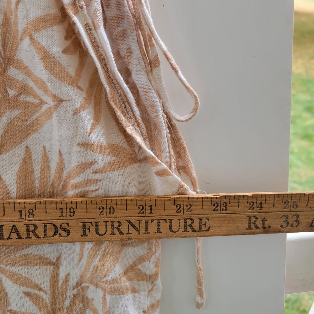 Nicole Miller New York XL Tan Palm Leaf 100% Linen Ruched Shoulder Tie Top - Picture 3 of 8